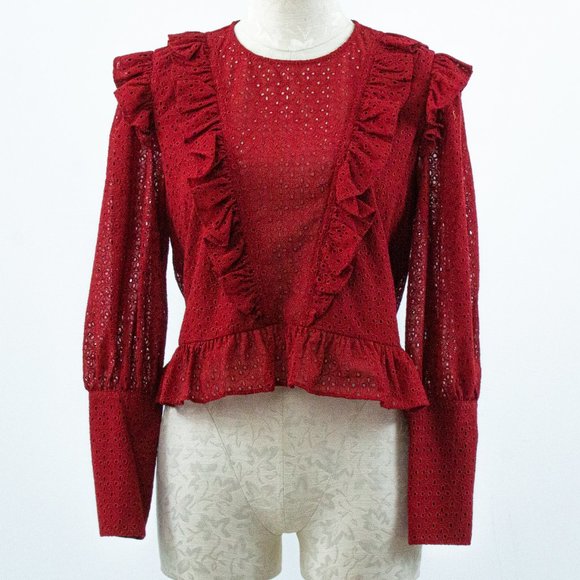 Robert Rodriguez 8 Prairie Eyelet Lace Top Red - Picture 16 of 16